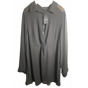 Torrid Blouse Women's Size 1 Black Long Sleeve Collar NWT